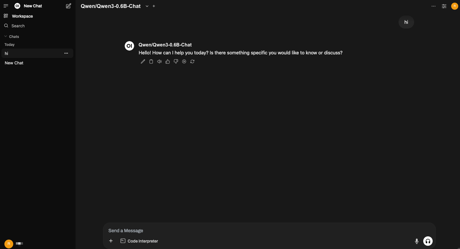 Web portal of model Qwen/Qwen3-0.6B-Chat